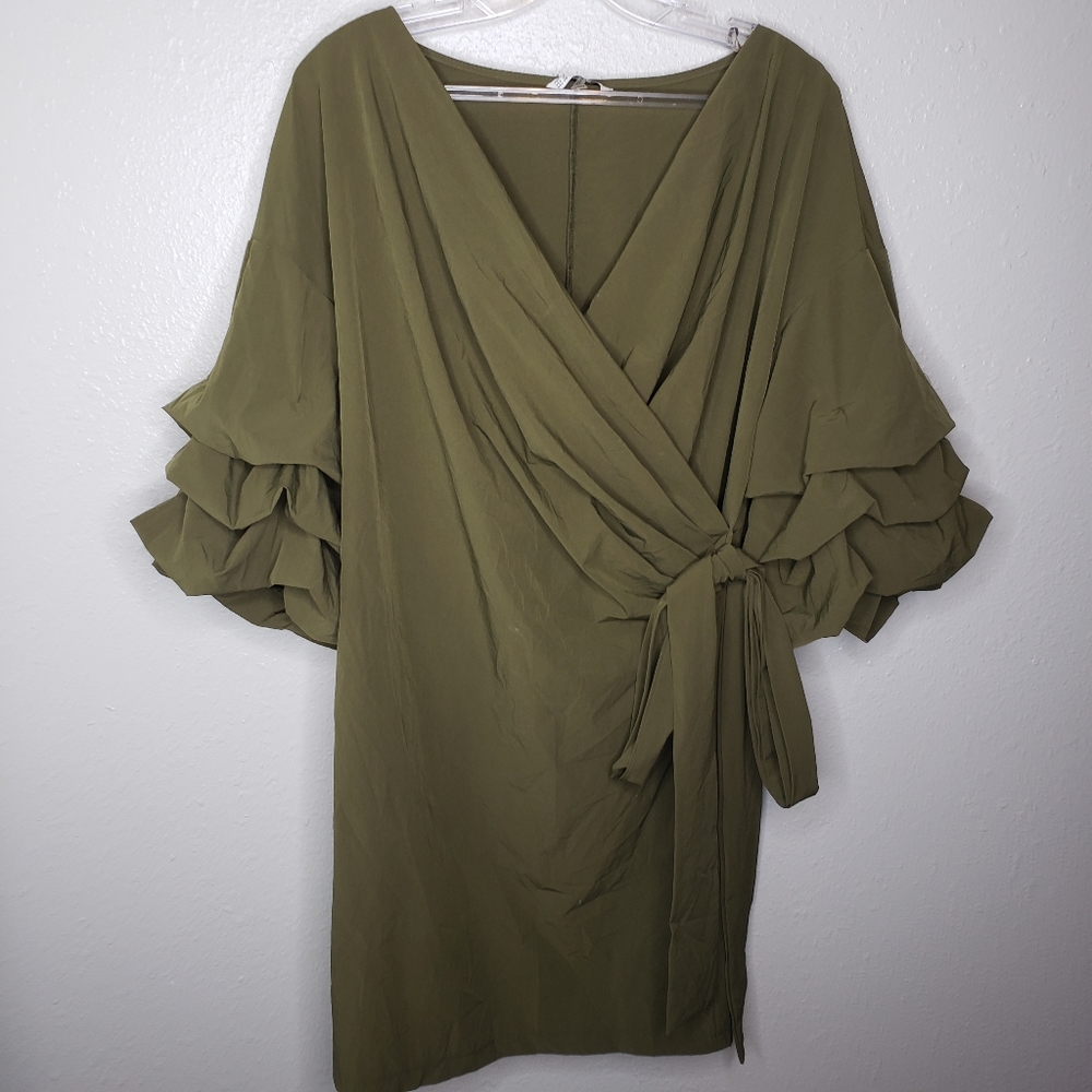 Grifflin Paris Puff Sleeve Mini Wrap Dress